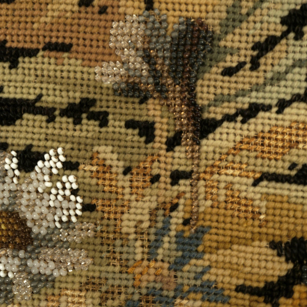 Antique Victorian Floral Needlework w Beaded Needlepoint Framed Berlin Wool Work - Poppy's Vintage Clothing