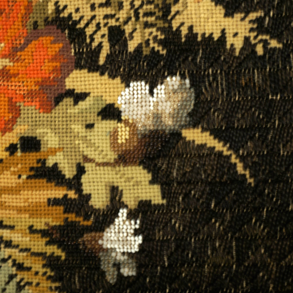 Antique Victorian Floral Needlework w Beaded Needlepoint Framed Berlin Wool Work - Poppy's Vintage Clothing
