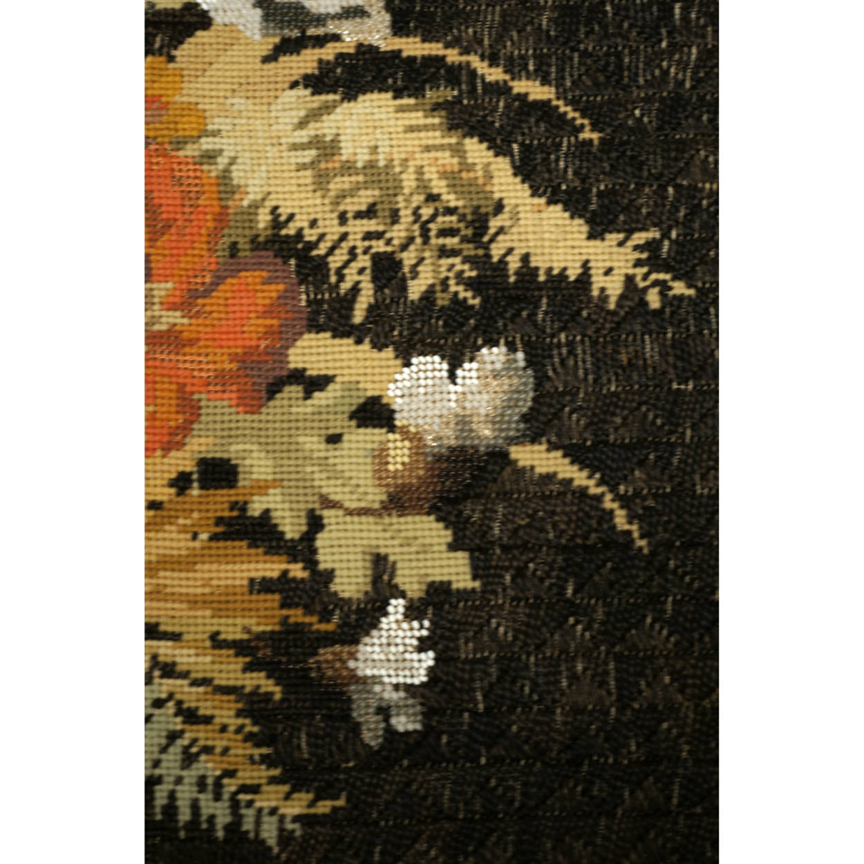 Antique Victorian Floral Needlework w Beaded Needlepoint Framed Berlin Wool Work - Poppy's Vintage Clothing