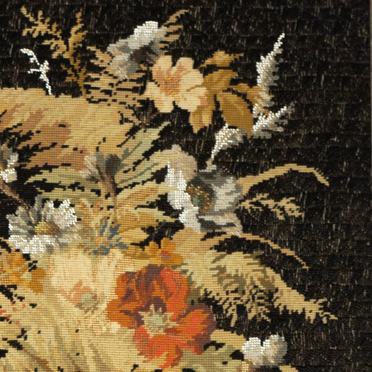 Antique Victorian Floral Needlework w Beaded Needlepoint Framed Berlin Wool Work - Poppy's Vintage Clothing