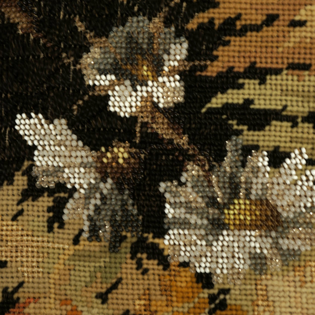 Antique Victorian Floral Needlework w Beaded Needlepoint Framed Berlin Wool Work - Poppy's Vintage Clothing