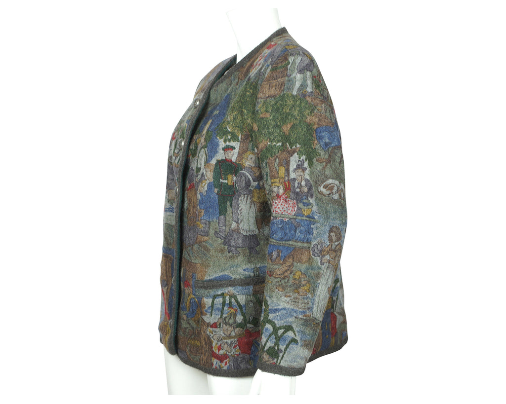 Vintage Berwin and Wolff Wool Jacket German Tracht Bohemian Scenes Ladies Size L - Poppy's Vintage Clothing