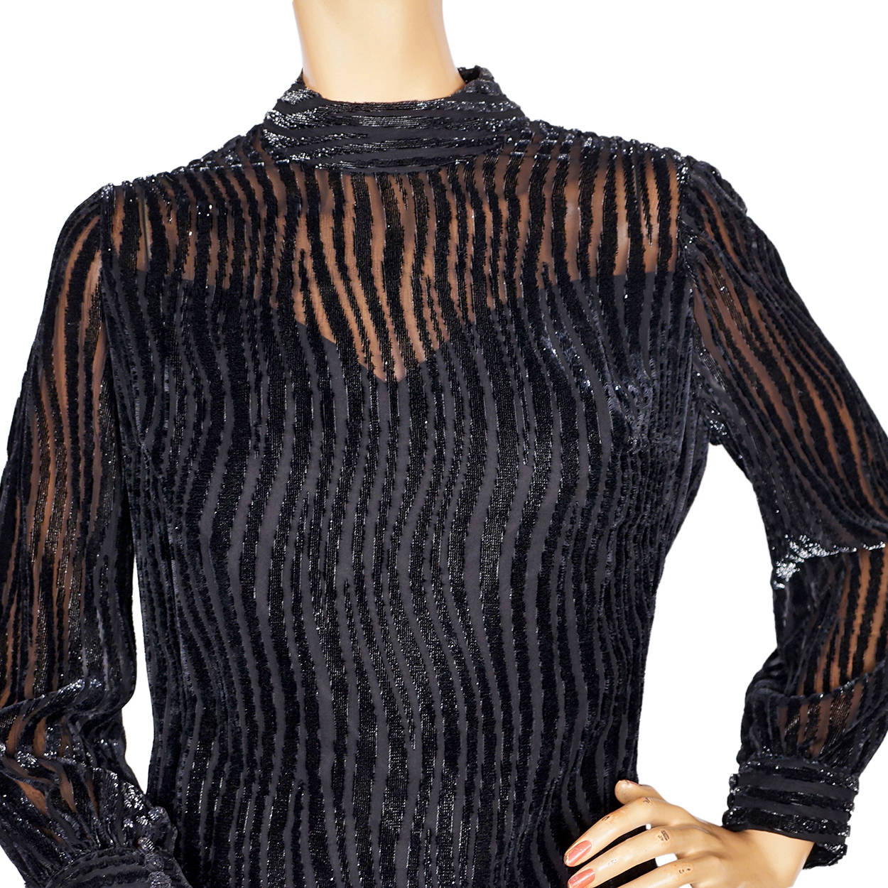 Vintage 1960s Mod Black Striped Silk Devore Velvet Dress - Bianchini Ferier M - Poppy's Vintage Clothing