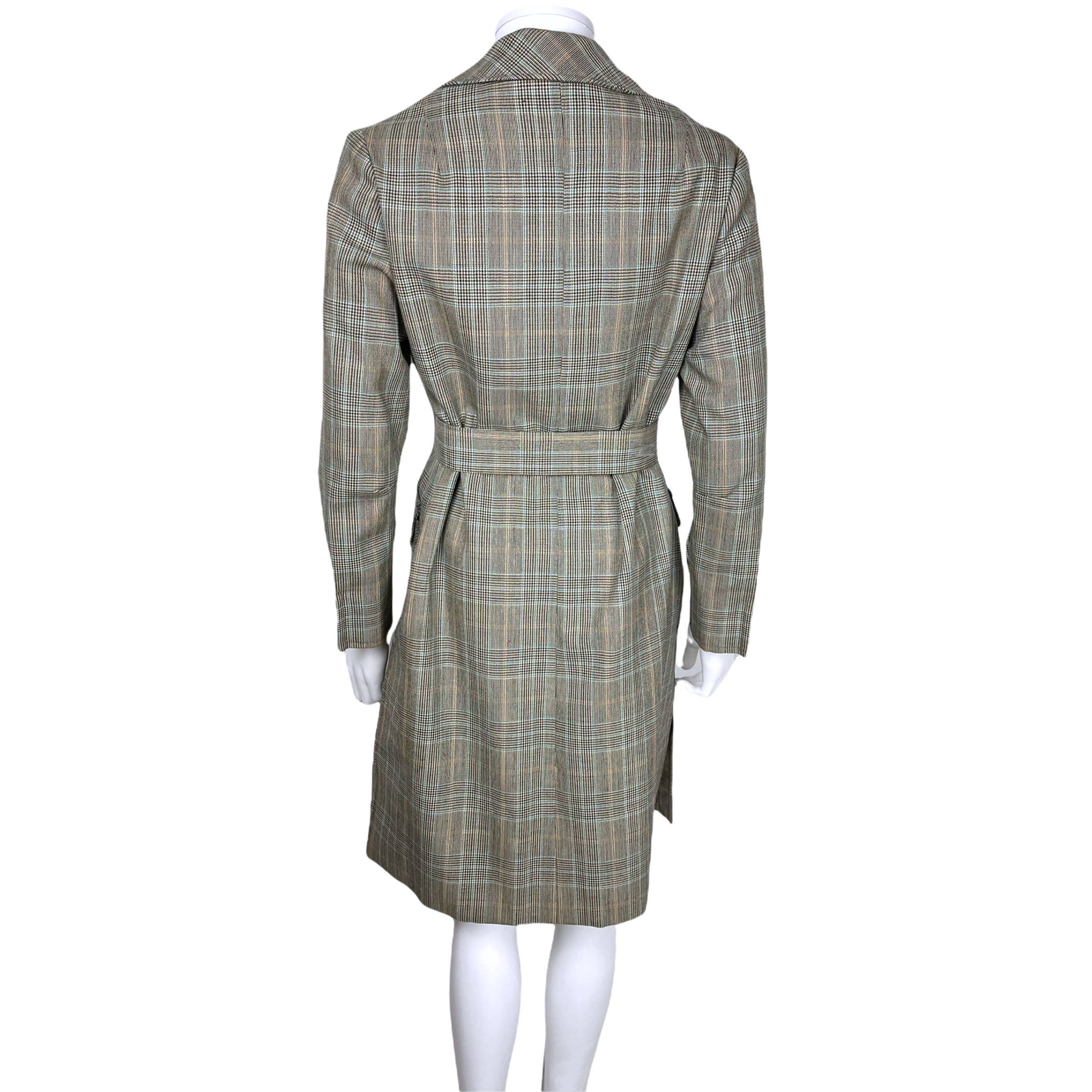 Vintage 1970s Spring Coat Biba Label Check Wool Ladies Sz M