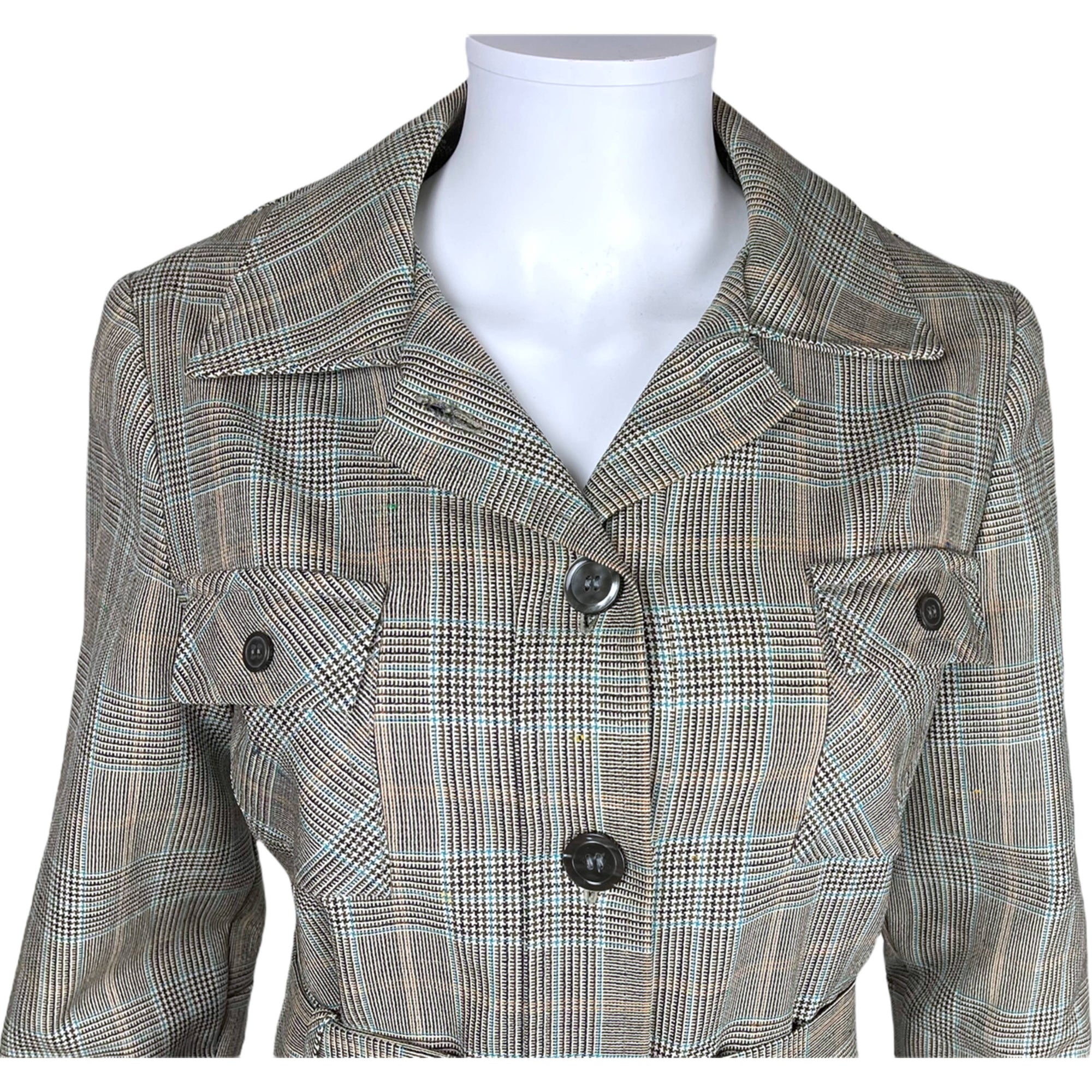 Vintage 1970s Spring Coat Biba Label Check Wool Ladies Sz M