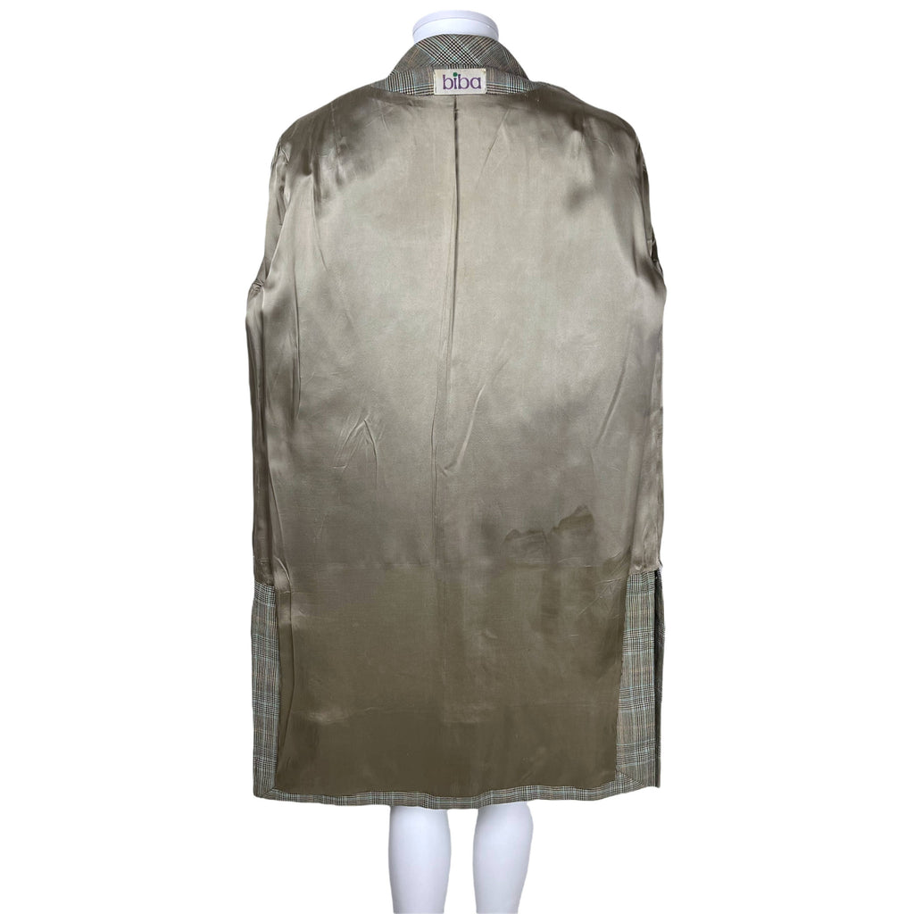 Vintage 1970s Spring Coat Biba Label Check Wool Ladies Sz M