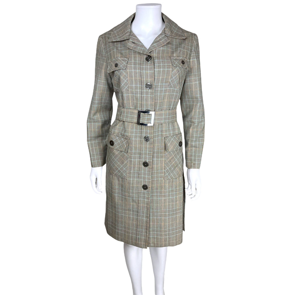 Vintage 1970s Spring Coat Biba Label Check Wool Ladies Sz M