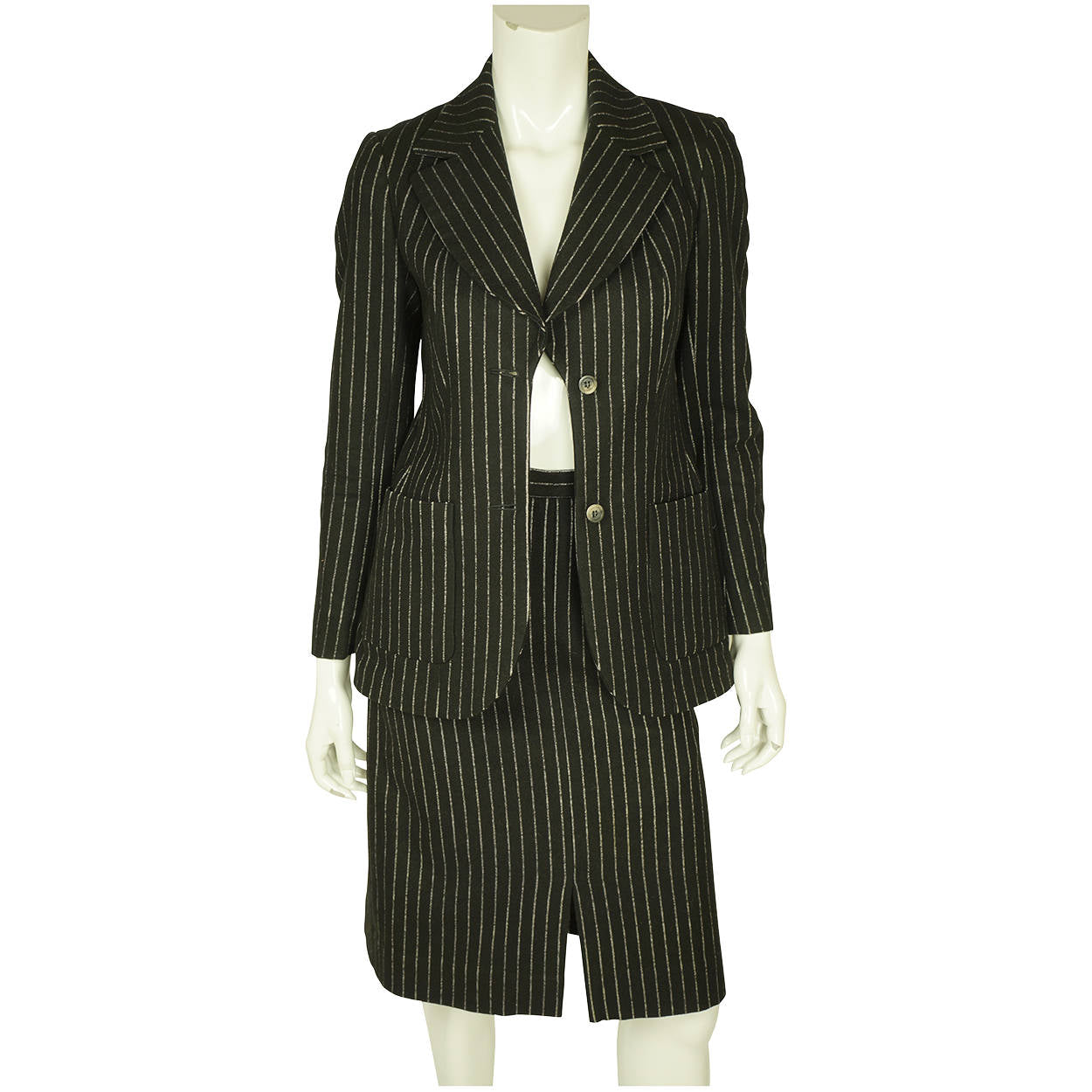 Vintage 1960s Pinstripe Wool Blend Skirt Suit Size Small - Poppy's Vintage Clothing
