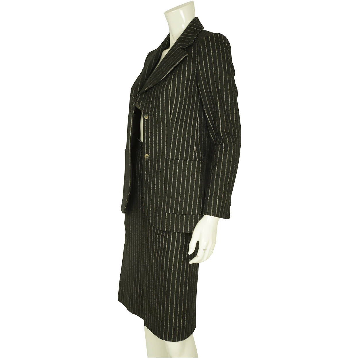 Vintage 1960s Pinstripe Wool Blend Skirt Suit Size Small - Poppy's Vintage Clothing