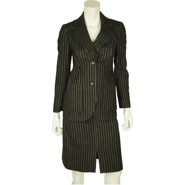 Vintage 1960s Pinstripe Wool Blend Skirt Suit Size Small - Poppy's Vintage Clothing