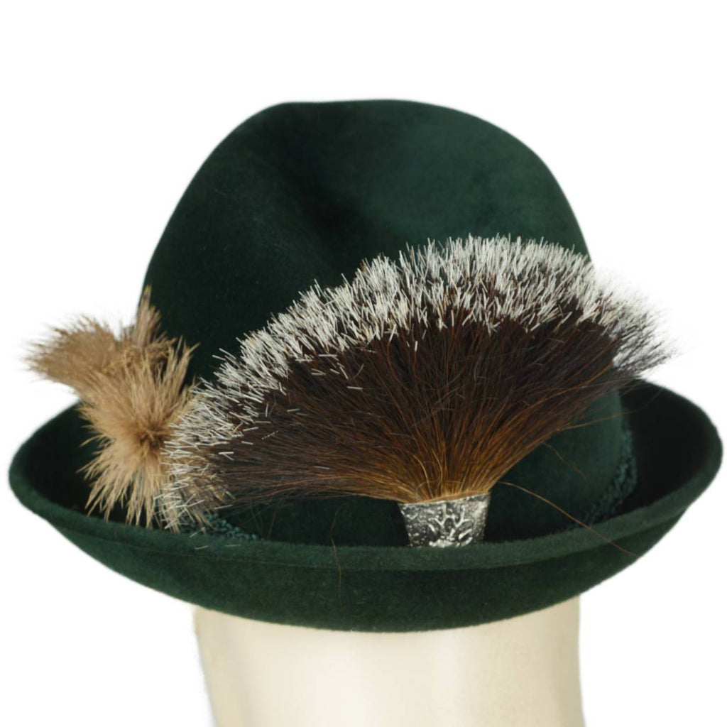 Vintage Biltmore Fedora Hat Golden Pheasant Green Velour Bavarian Hunting 7 3/8 - Poppy's Vintage Clothing