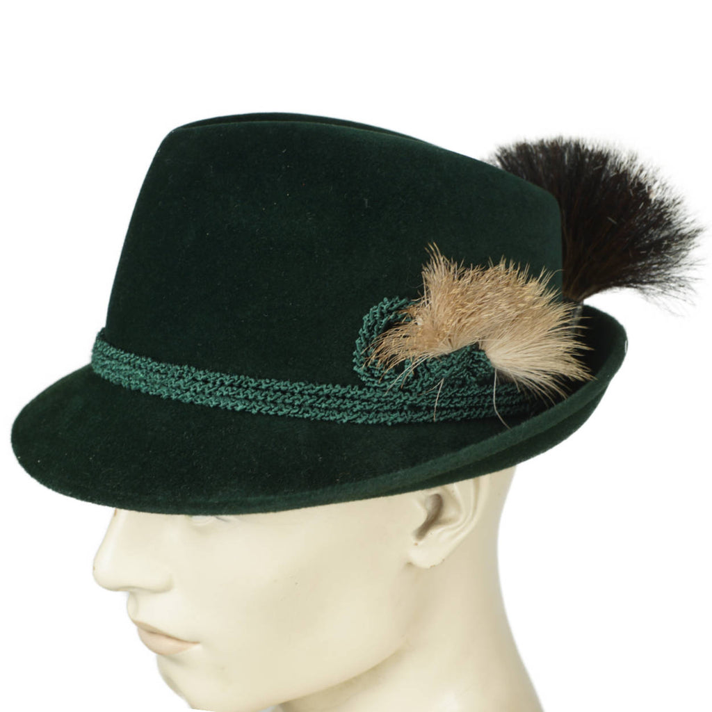 Vintage Biltmore Fedora Hat Golden Pheasant Green Velour Bavarian Hunting 7 3/8 - Poppy's Vintage Clothing