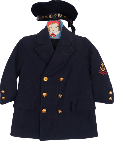 World War 2 Navy HMS Orion Sailors Hat and Coat for Child Size 5 - Poppy's Vintage Clothing