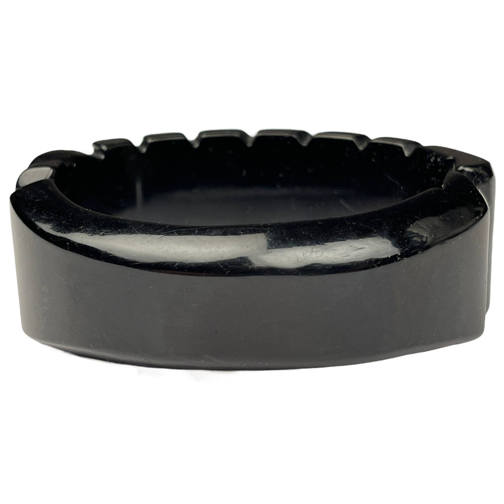 Vintage Black Carved Bakelite Clamper Bracelet