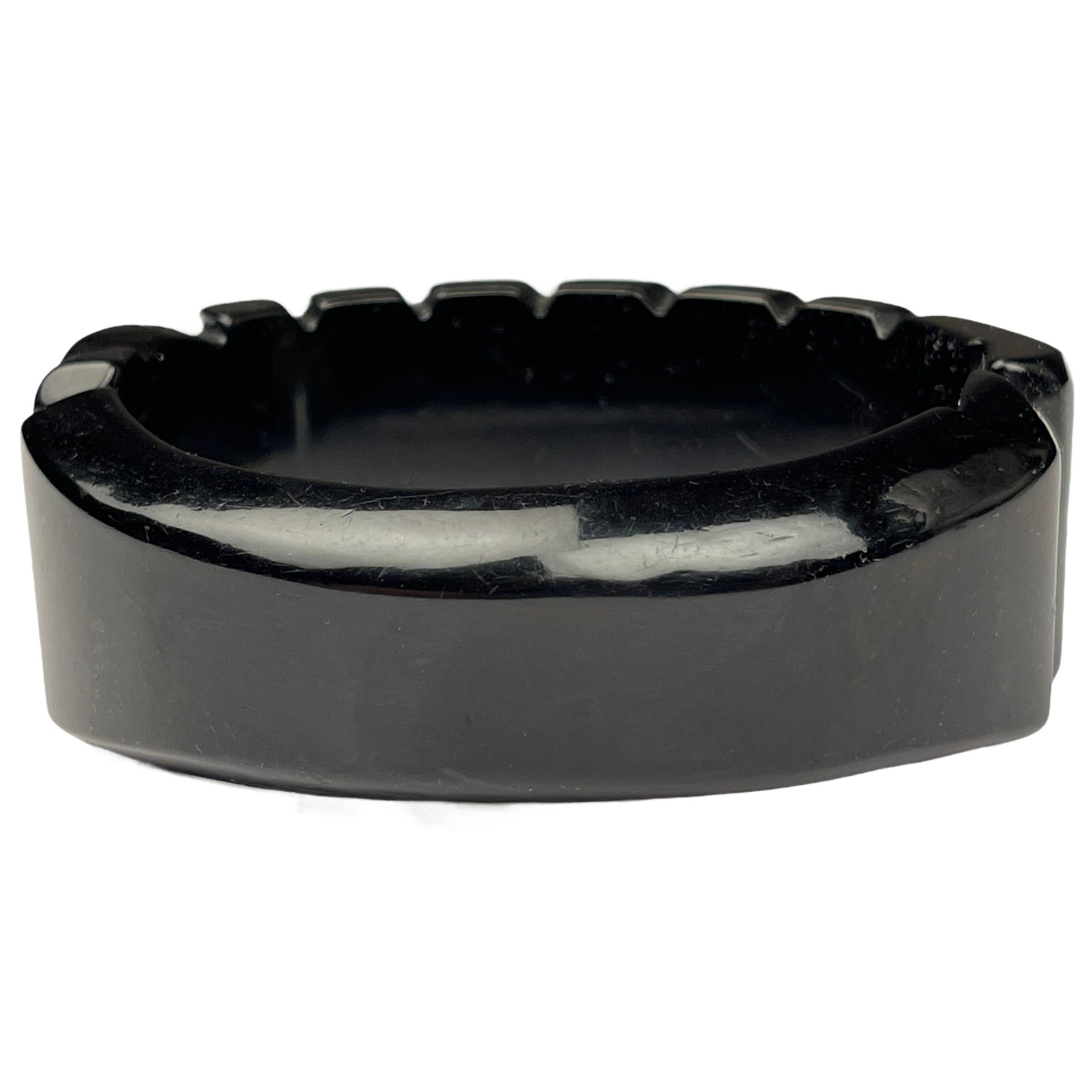 Vintage Black Carved Bakelite Clamper Bracelet