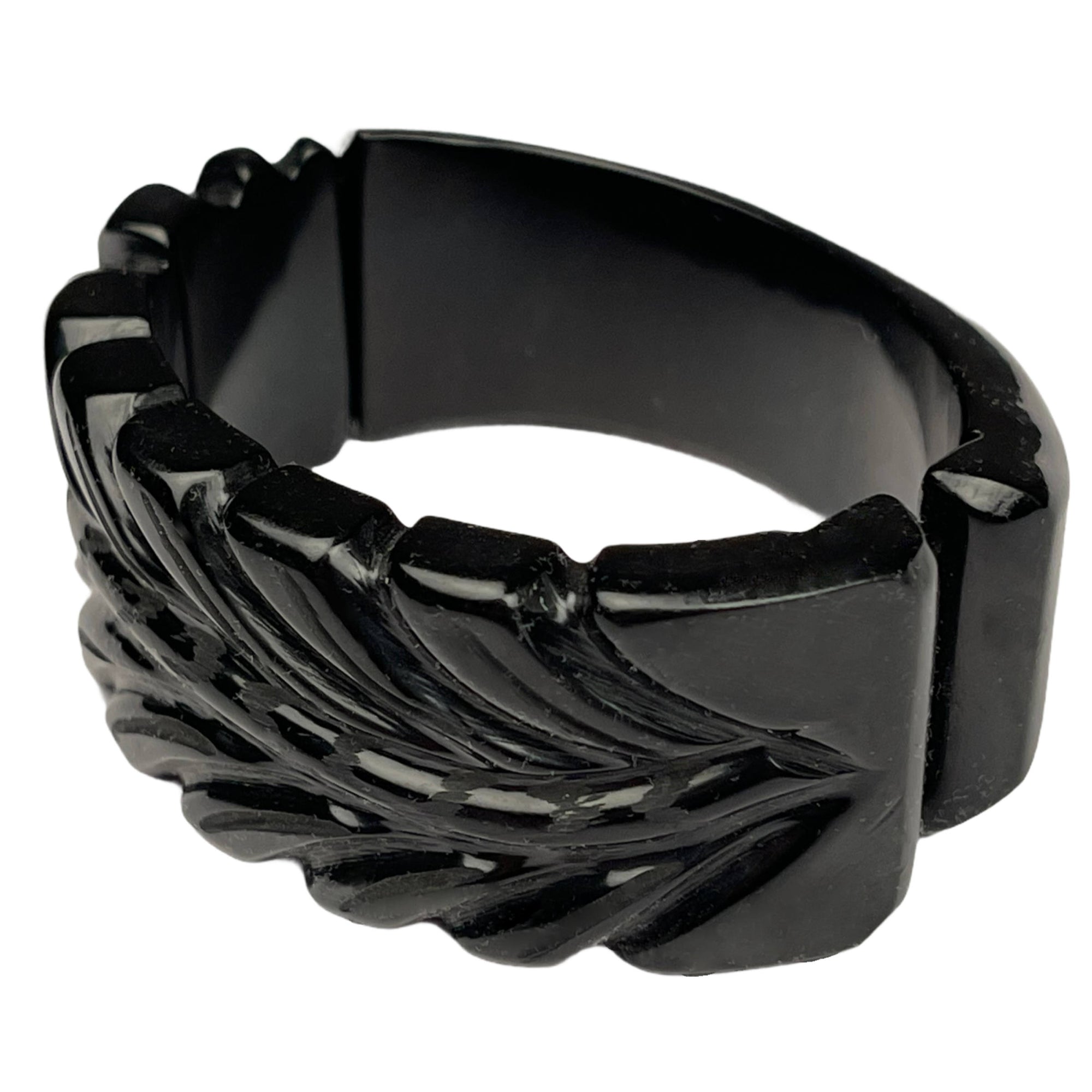 Vintage Black Carved Bakelite Clamper Bracelet