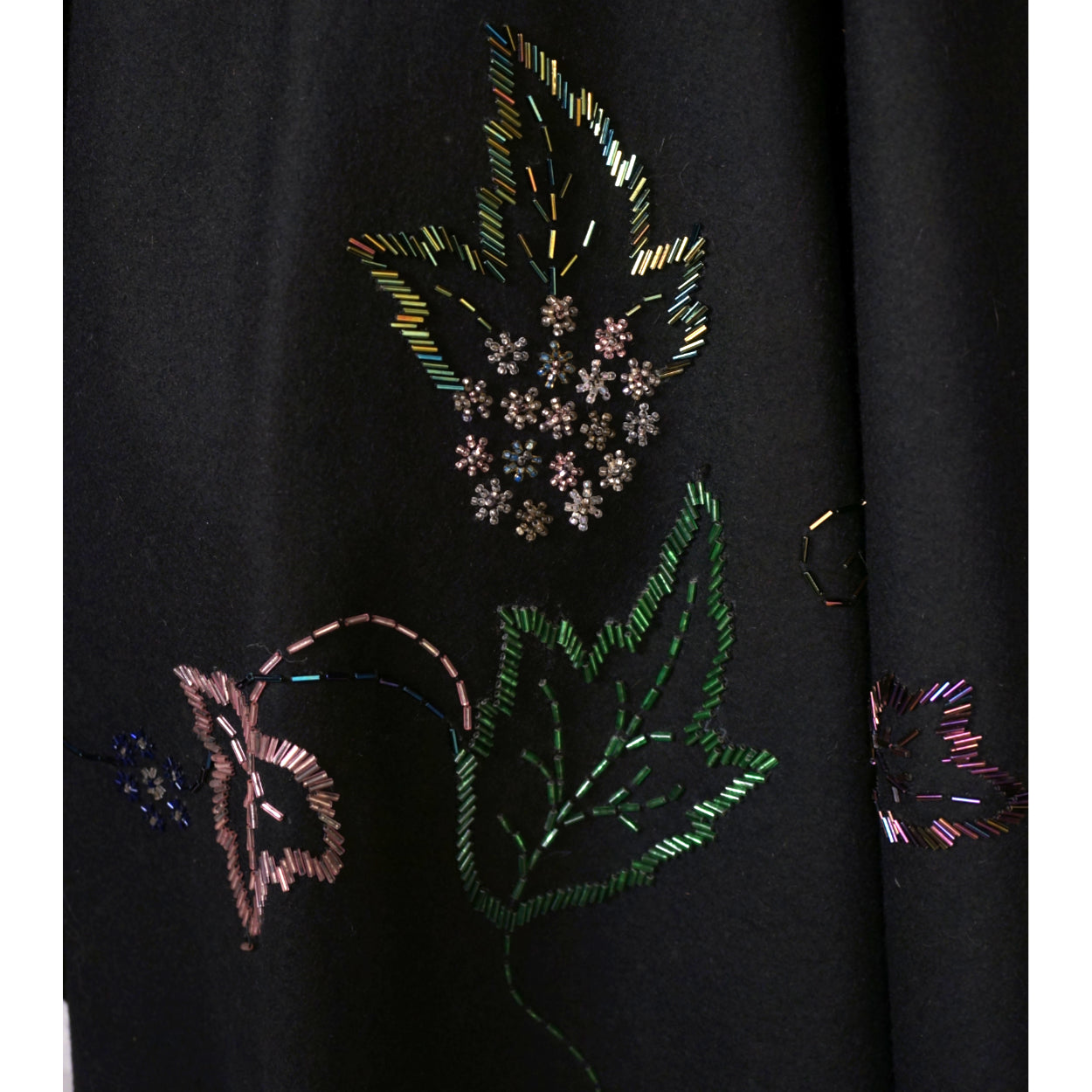 Vintage 1950s Circle Skirt Black Wool Felt with Beadwork Size Sml 25 Inch Waist - Poppy's Vintage Clothing