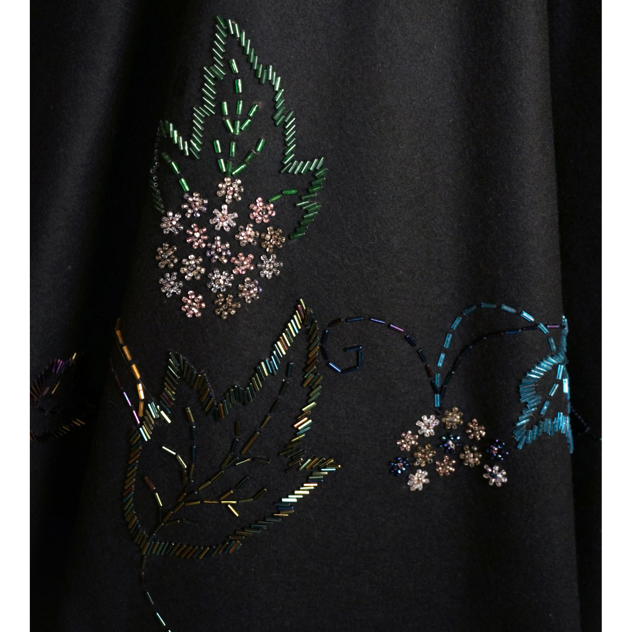 Vintage 1950s Circle Skirt Black Wool Felt with Beadwork Size Sml 25 Inch Waist - Poppy's Vintage Clothing