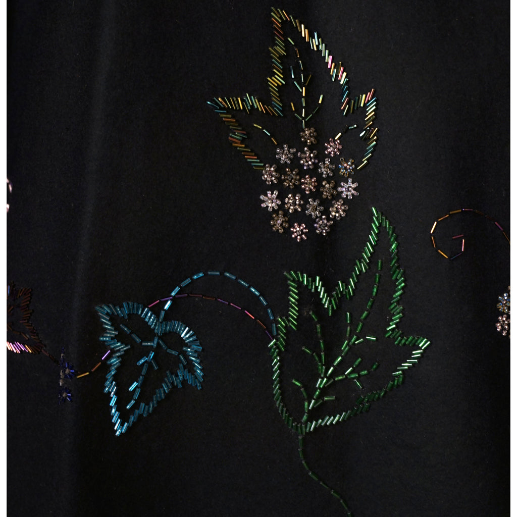 Vintage 1950s Circle Skirt Black Wool Felt with Beadwork Size Sml 25 Inch Waist - Poppy's Vintage Clothing