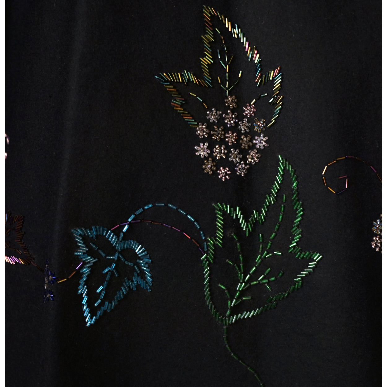 Vintage 1950s Circle Skirt Black Wool Felt with Beadwork Size Sml 25 Inch Waist - Poppy's Vintage Clothing