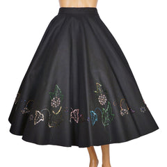 Vintage 1950s Circle Skirt Black Wool Felt with Beadwork Size Sml 25 Inch Waist - Poppy's Vintage Clothing