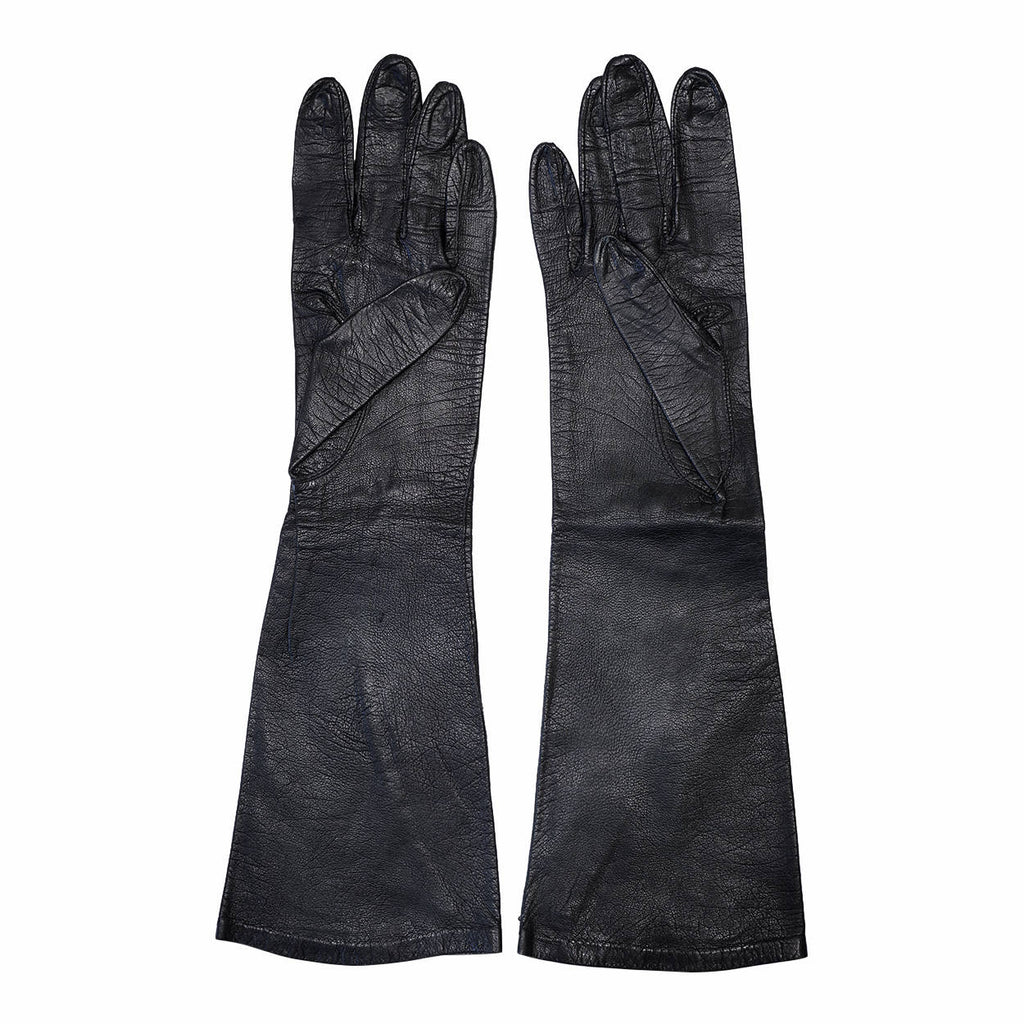 Vintage Black Kid Leather Gloves with Bow 1940s Made in France Ladies Size 7 - Poppy's Vintage Clothing