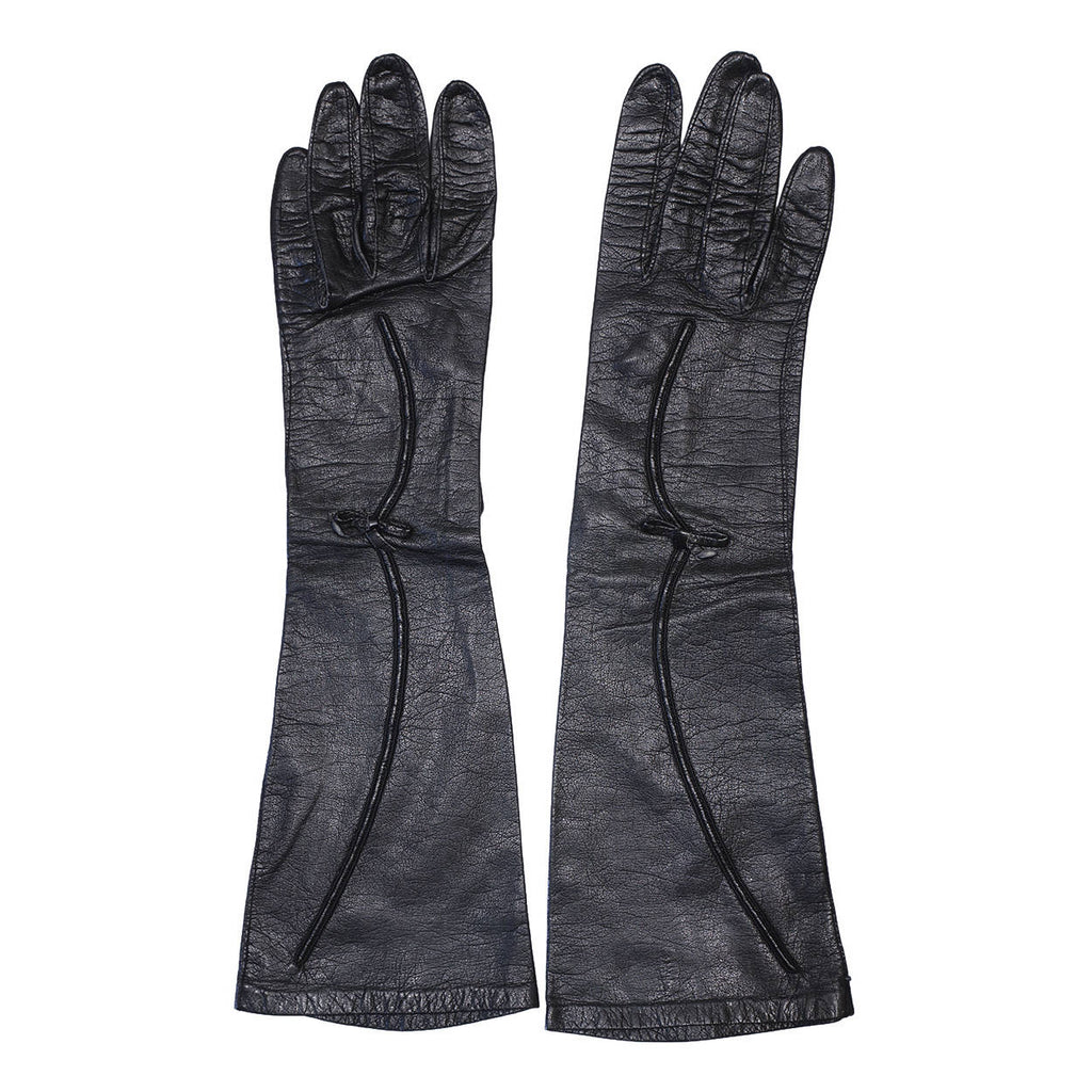 Vintage Black Kid Leather Gloves with Bow 1940s Made in France Ladies Size 7 - Poppy's Vintage Clothing