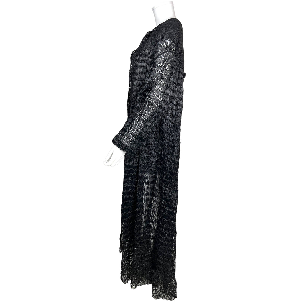 Vintage 1950s Raffia Evening Coat Black Knit Crochet Sz L