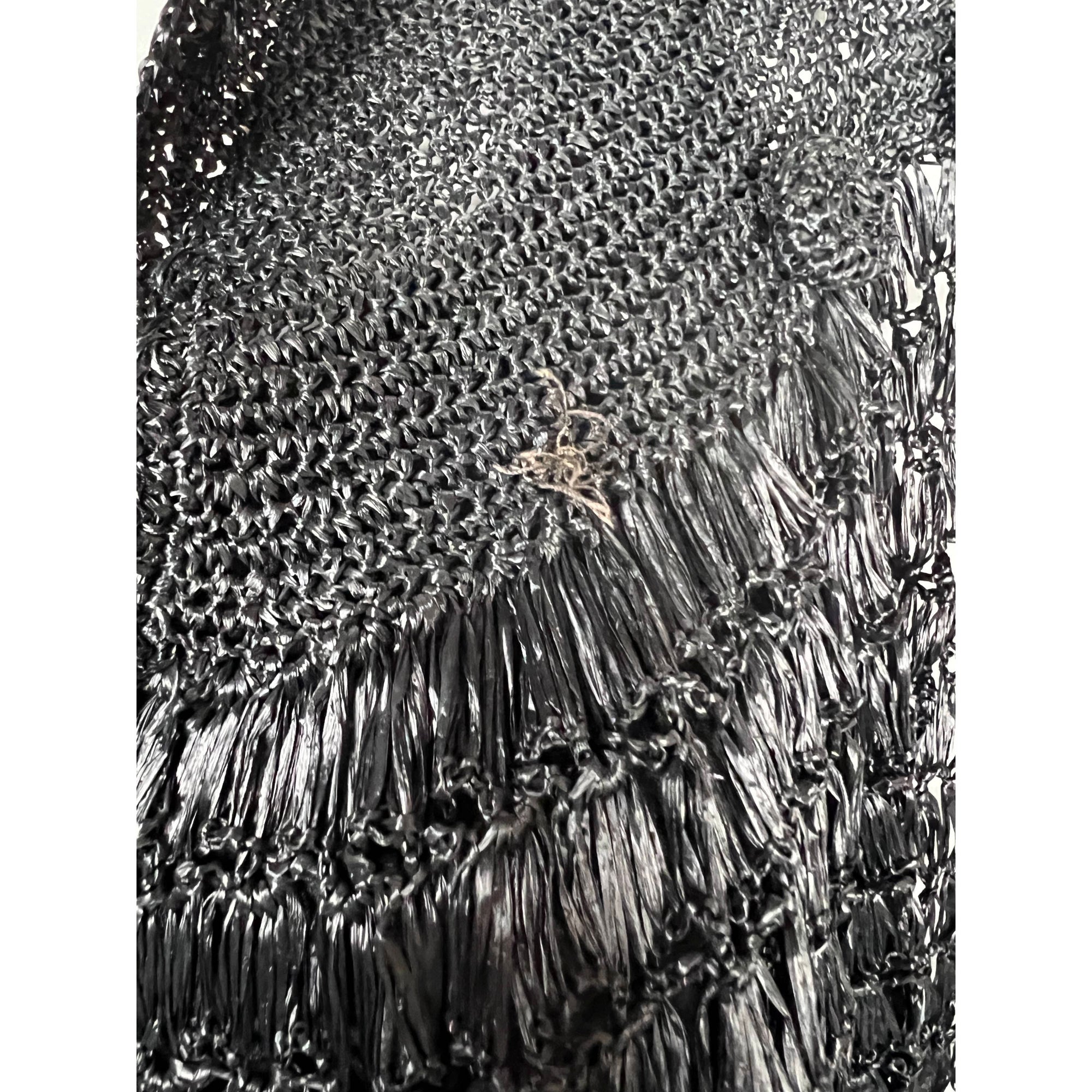 Vintage 1950s Raffia Evening Coat Black Knit Crochet Sz L