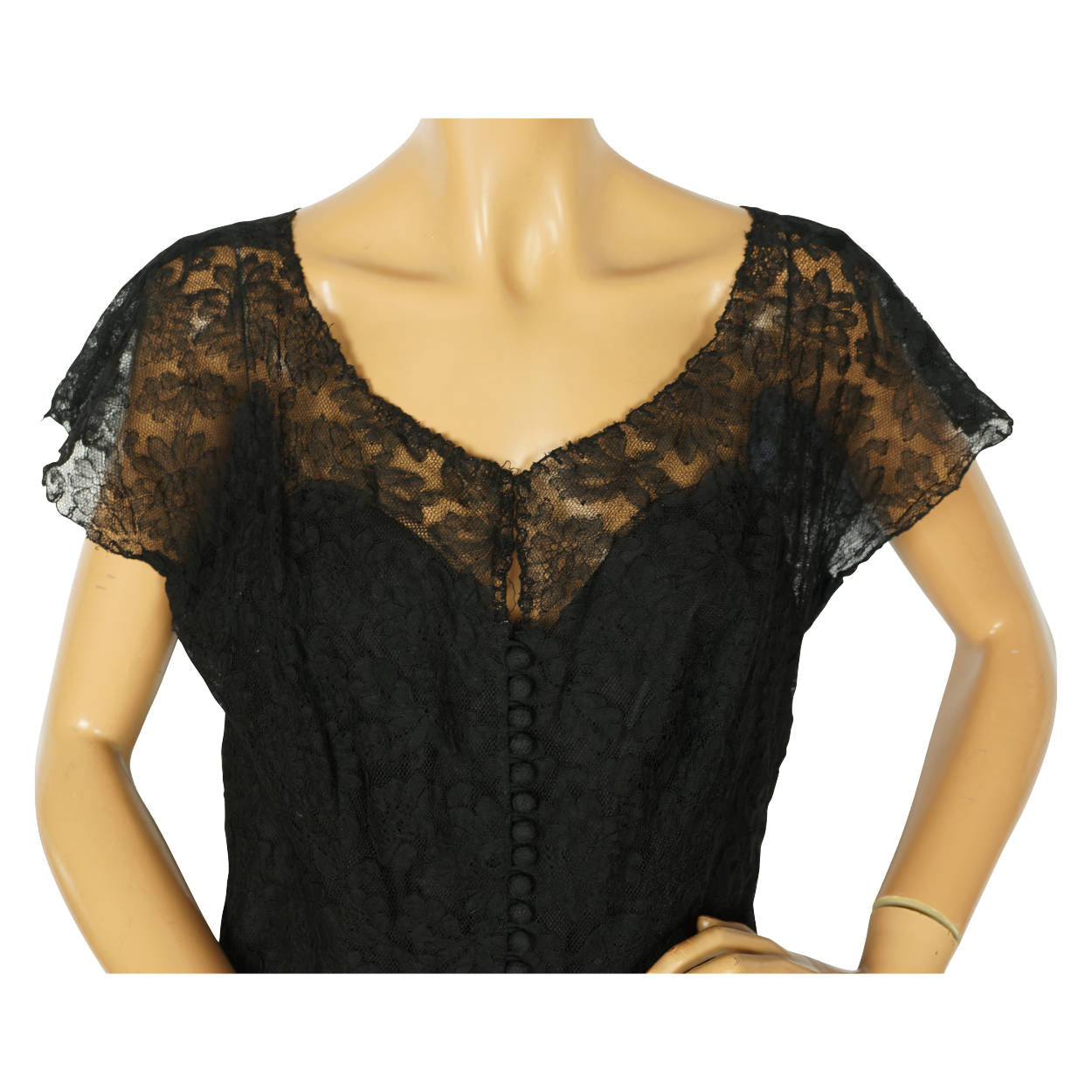 Vintage 1930s Evening Gown Black Chantilly Lace Dress Fishtail Ball Gown Sz M L - Poppy's Vintage Clothing