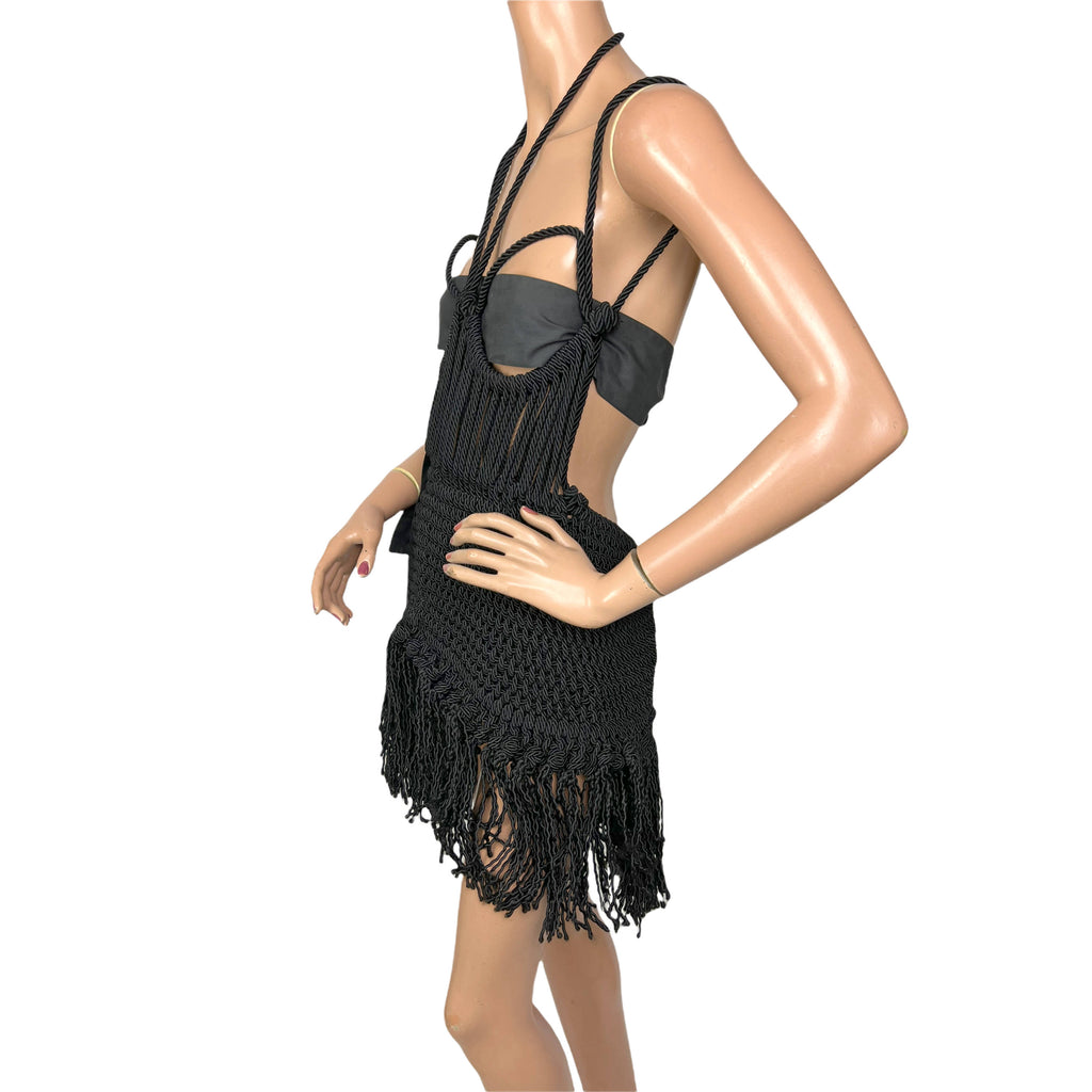 Vintage Black Macrame Dress Unique & Unusual Size S