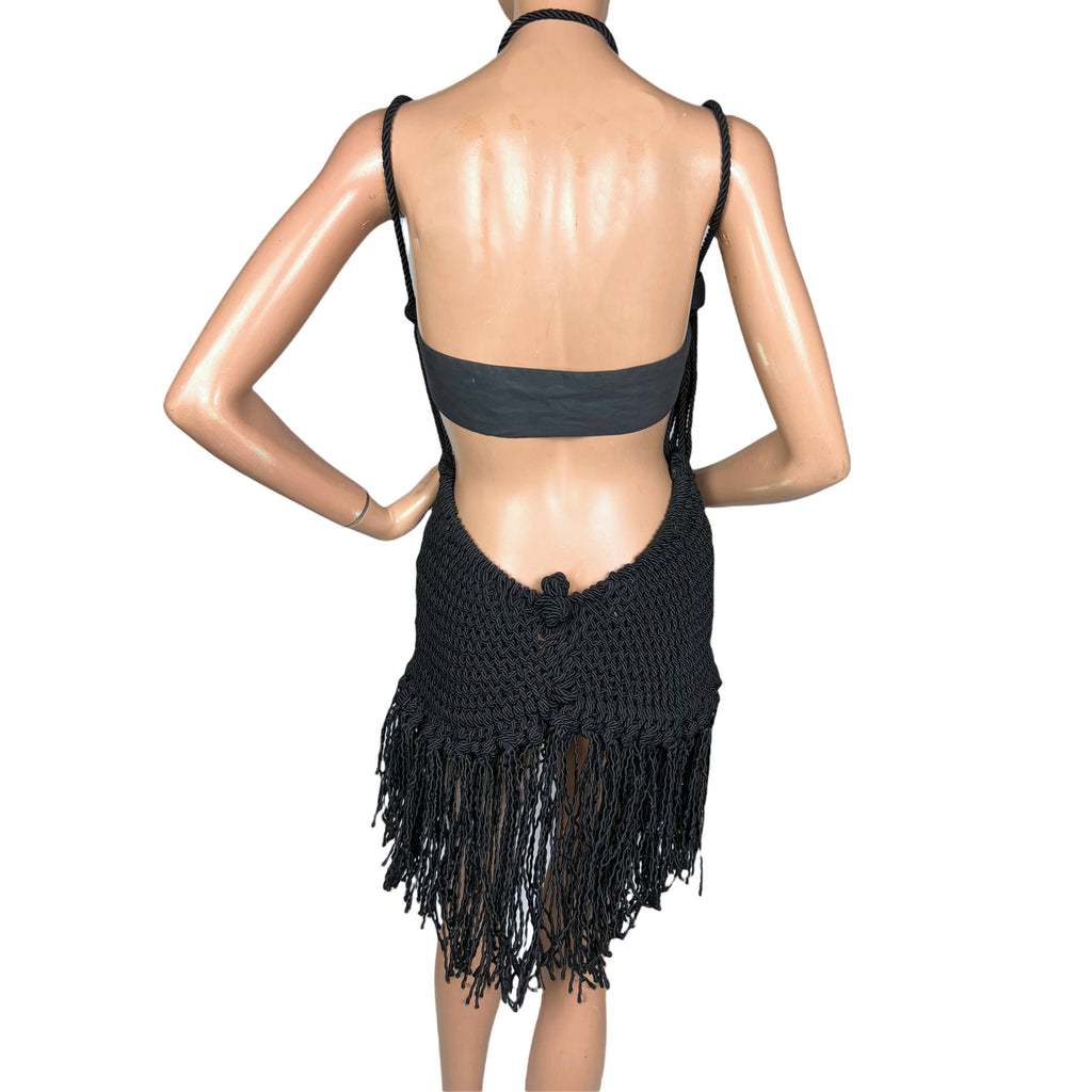 Vintage Black Macrame Dress Unique & Unusual Size S