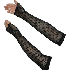Vintage Fingerless Opera Gloves Long Black Mesh Lace Sz S M - Poppy's Vintage Clothing