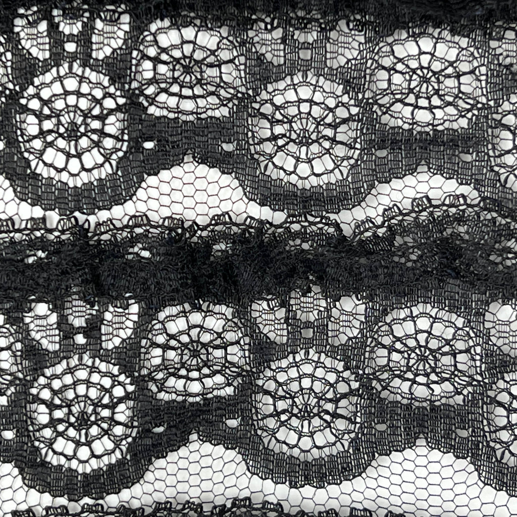 Vintage 1960s Black Lace Blouse w Ruffled Collar Nylon Sz M