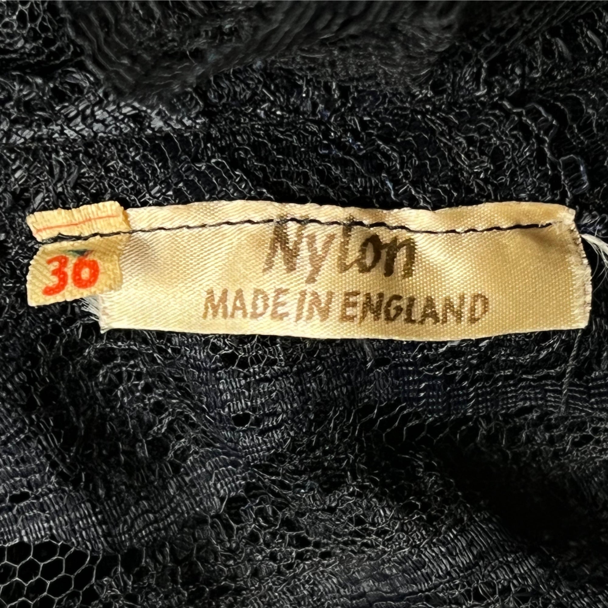 Vintage 1960s Black Lace Blouse w Ruffled Collar Nylon Sz M