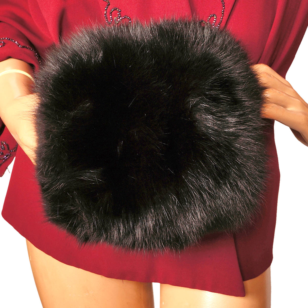 Vintage Black Sable Fur Muff Hand Warmer with Zippered Compartment Purse - Poppy's Vintage Clothing