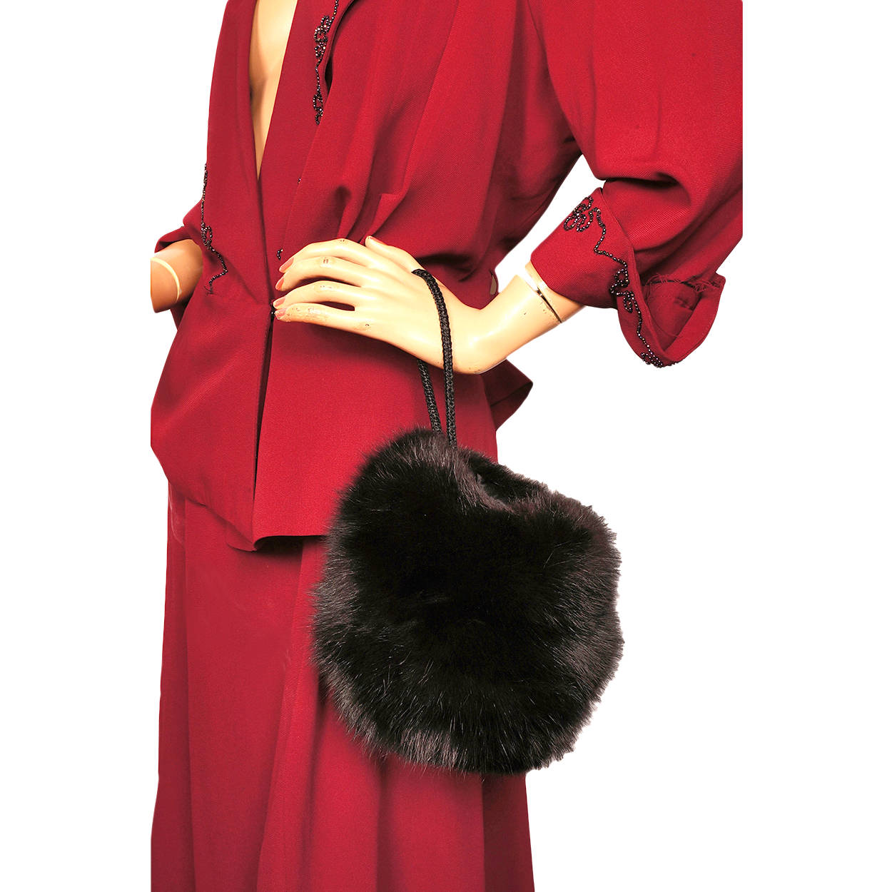 Vintage Black Sable Fur Muff Hand Warmer with Zippered Compartment Purse - Poppy's Vintage Clothing