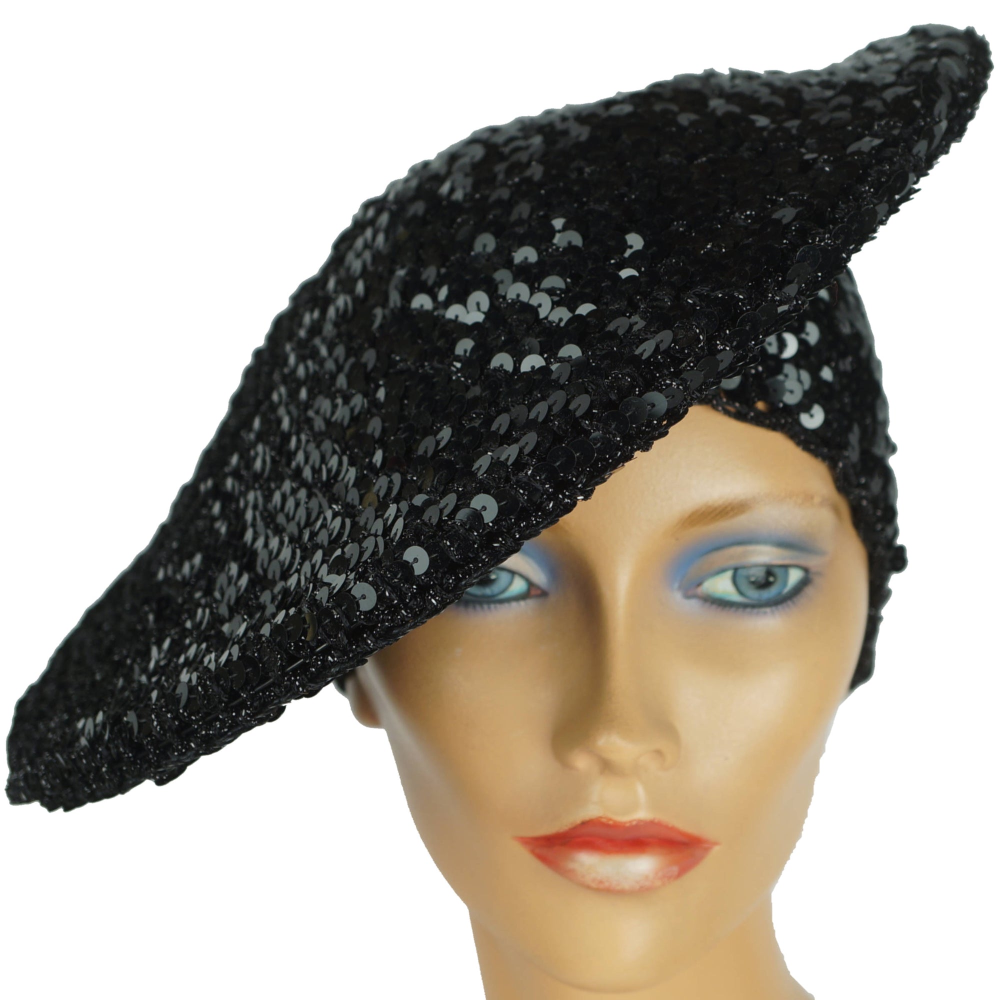Vintage 70s Black Sequinned Beret Disco Hat