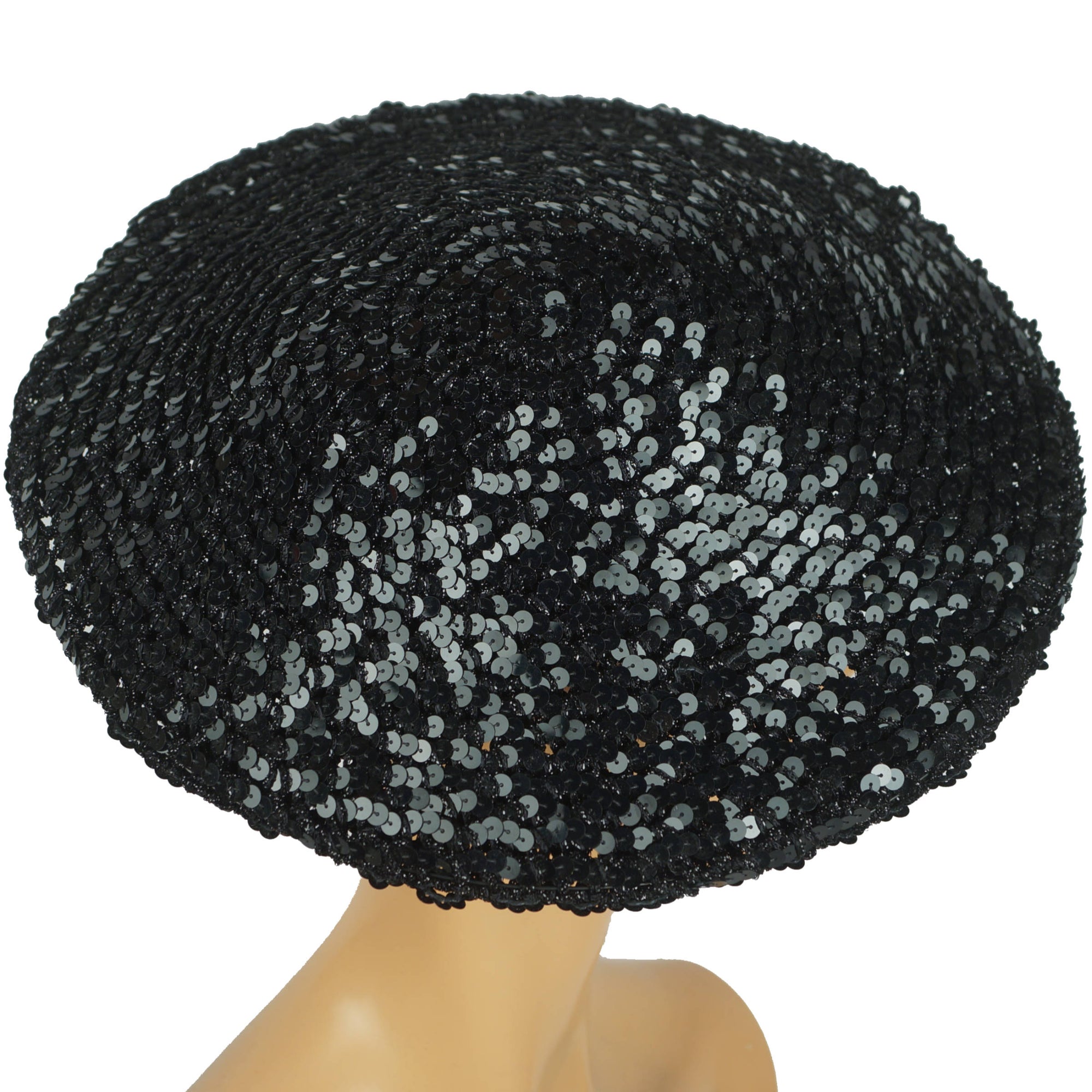 Vintage 70s Black Sequinned Beret Disco Hat