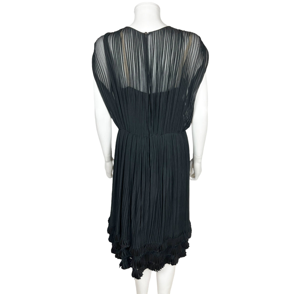 Vintage 1950s 60s Chiffon Dress Pleated Black Silk Size M