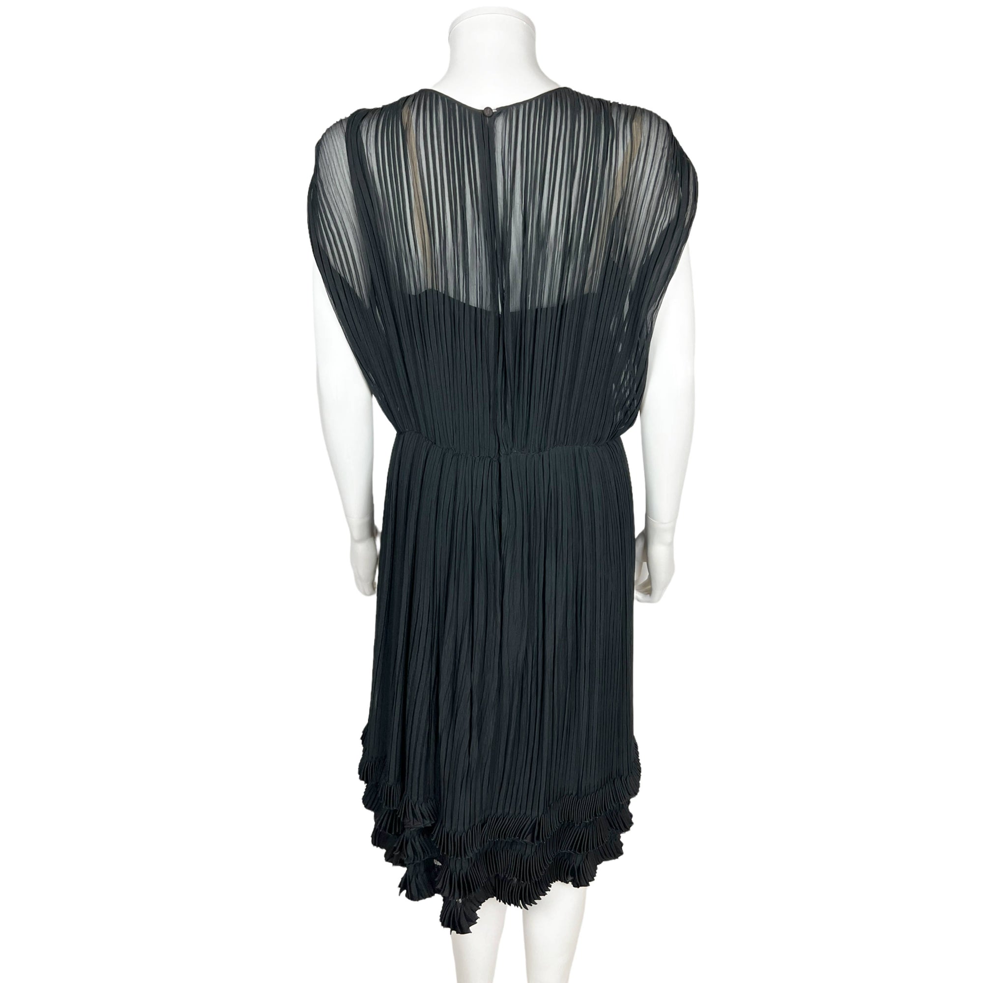 Vintage 1950s 60s Chiffon Dress Pleated Black Silk Size M