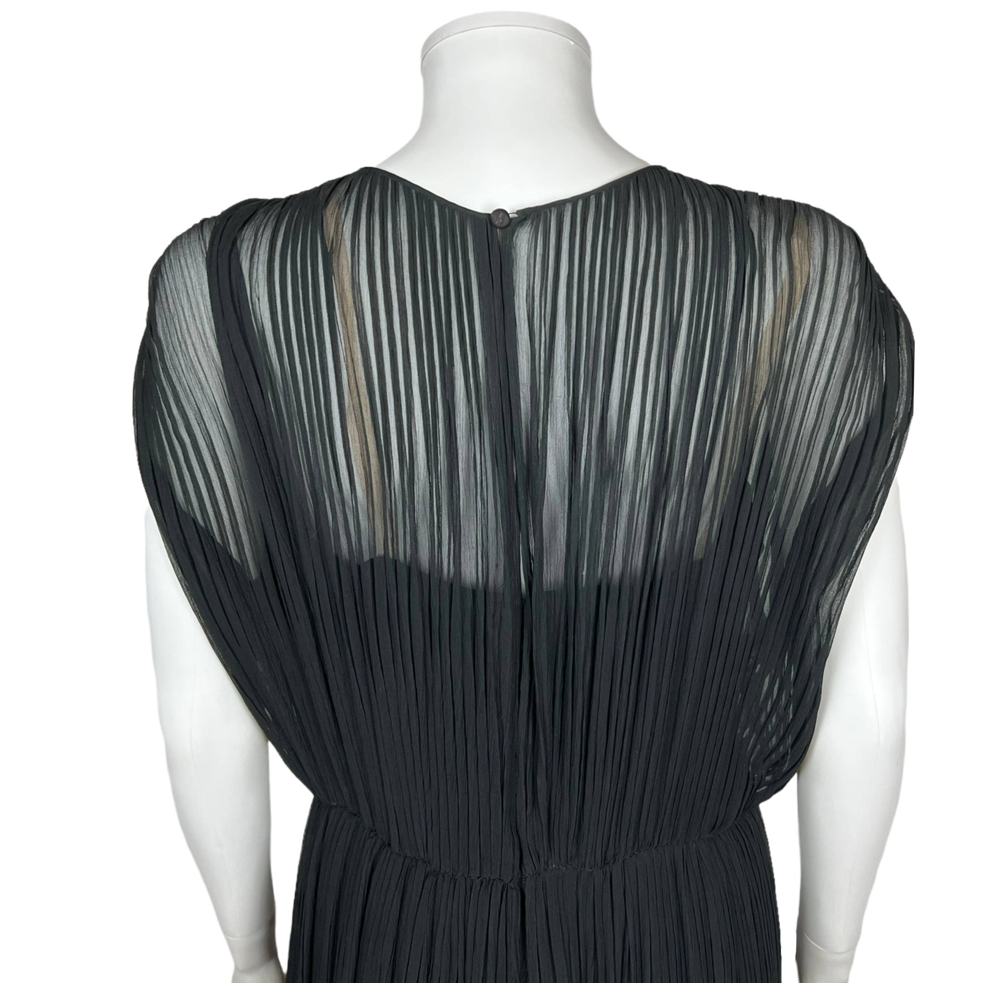 Vintage 1950s 60s Chiffon Dress Pleated Black Silk Size M