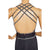 Vintage 1970s Disco Dress Black Polyester w Crisscross Silver Back Straps Size M - Poppy's Vintage Clothing