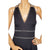 Vintage 1970s Disco Dress Black Polyester w Crisscross Silver Back Straps Size M - Poppy's Vintage Clothing