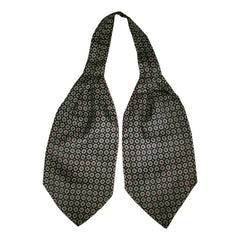 Vintage Black Silk Ascot w Silver Grey & Green Pattern Mens Cravat - Poppy's Vintage Clothing