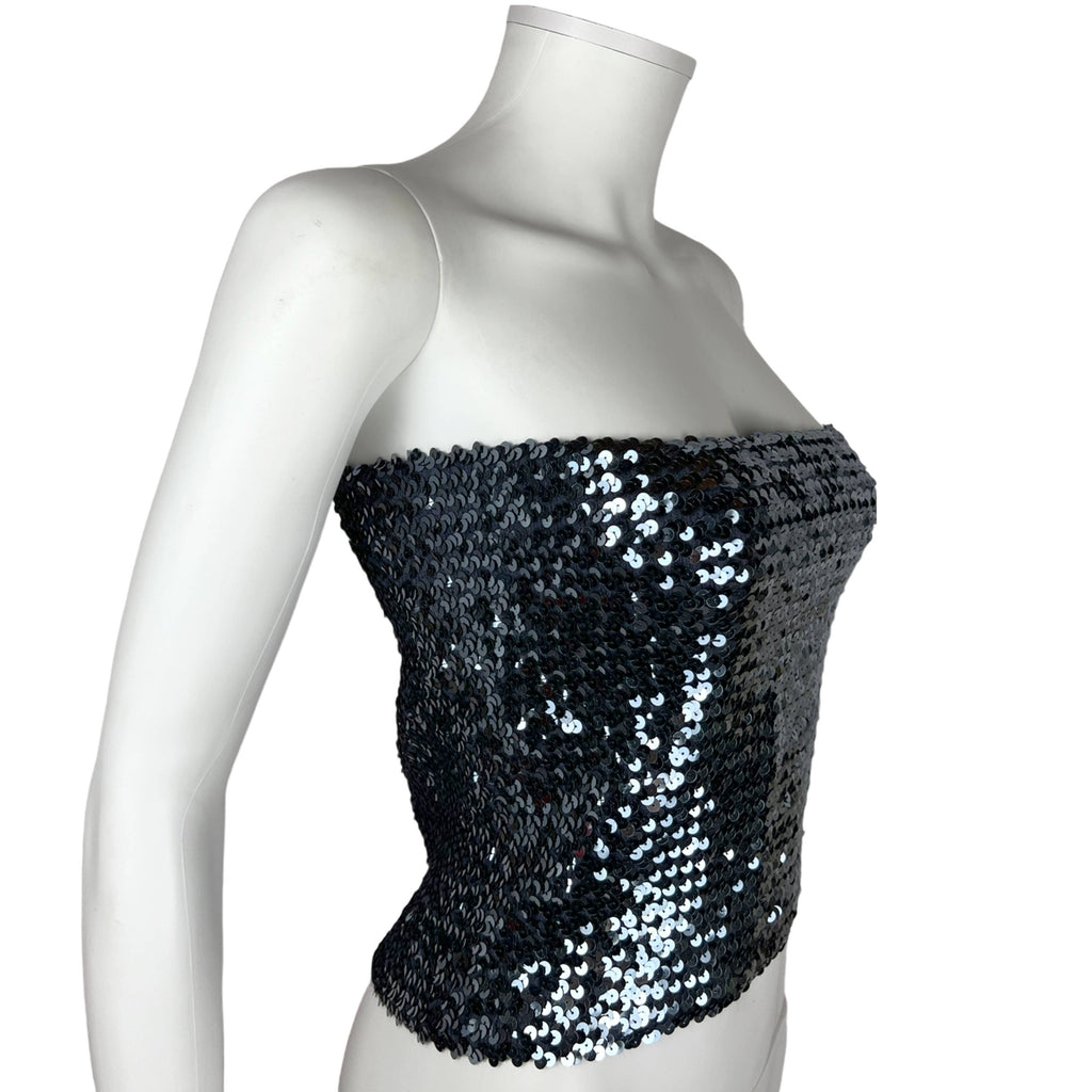Vintage 1970s Disco Tube Top Black Sequins One Size S M L