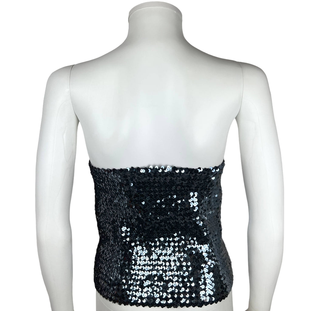 Vintage 1970s Disco Tube Top Black Sequins One Size S M L