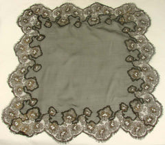 Vintage 1920s Black Silk Chiffon and Gold Metallic Lace Handkerchief - Poppy's Vintage Clothing