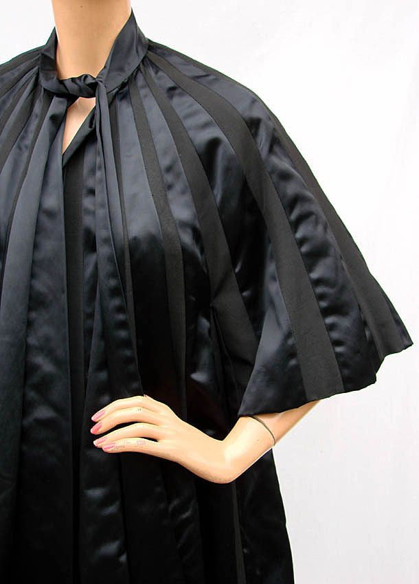 Vintage 1950s Black Silk Coat - Cape Sleeve - Poppy's Vintage Clothing