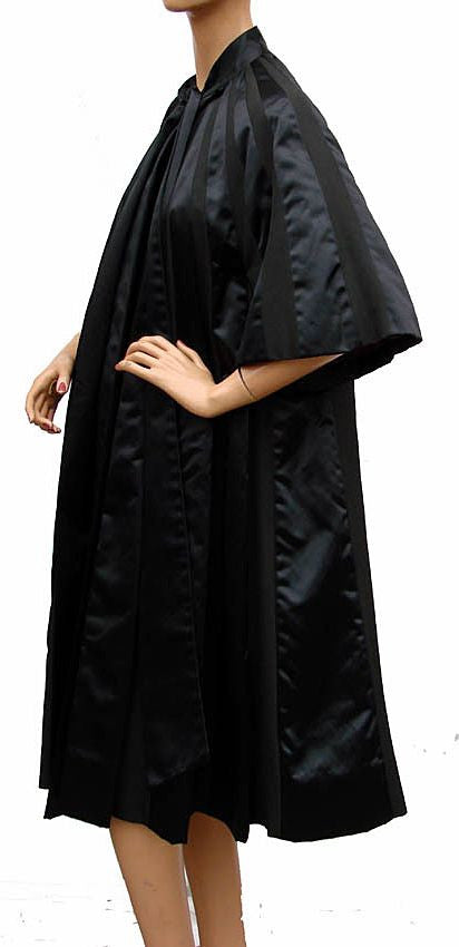 Vintage 1950s Black Silk Coat - Cape Sleeve - Poppy's Vintage Clothing